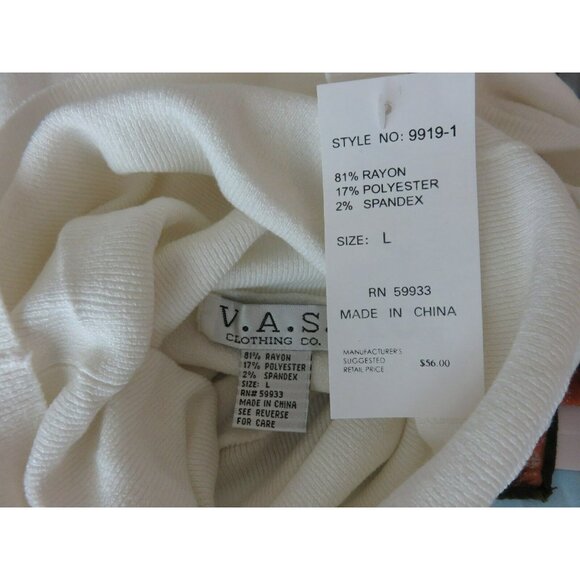 New Turtleneck Sweater Top L White Knit Tie Belt Sleeveless V.A.S. Clothing Co. - Picture 3 of 12